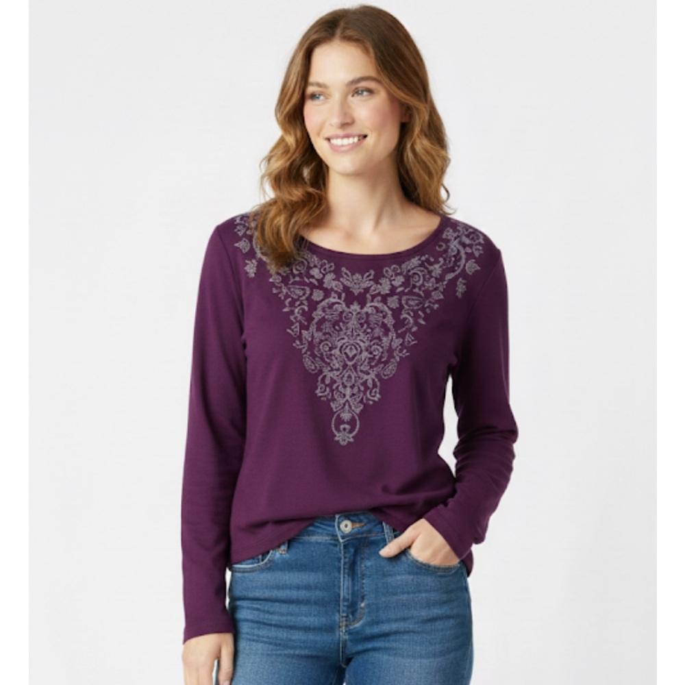 RELAXED by Charter Club Paisley Print Pullover Top, Women’s M, Purple